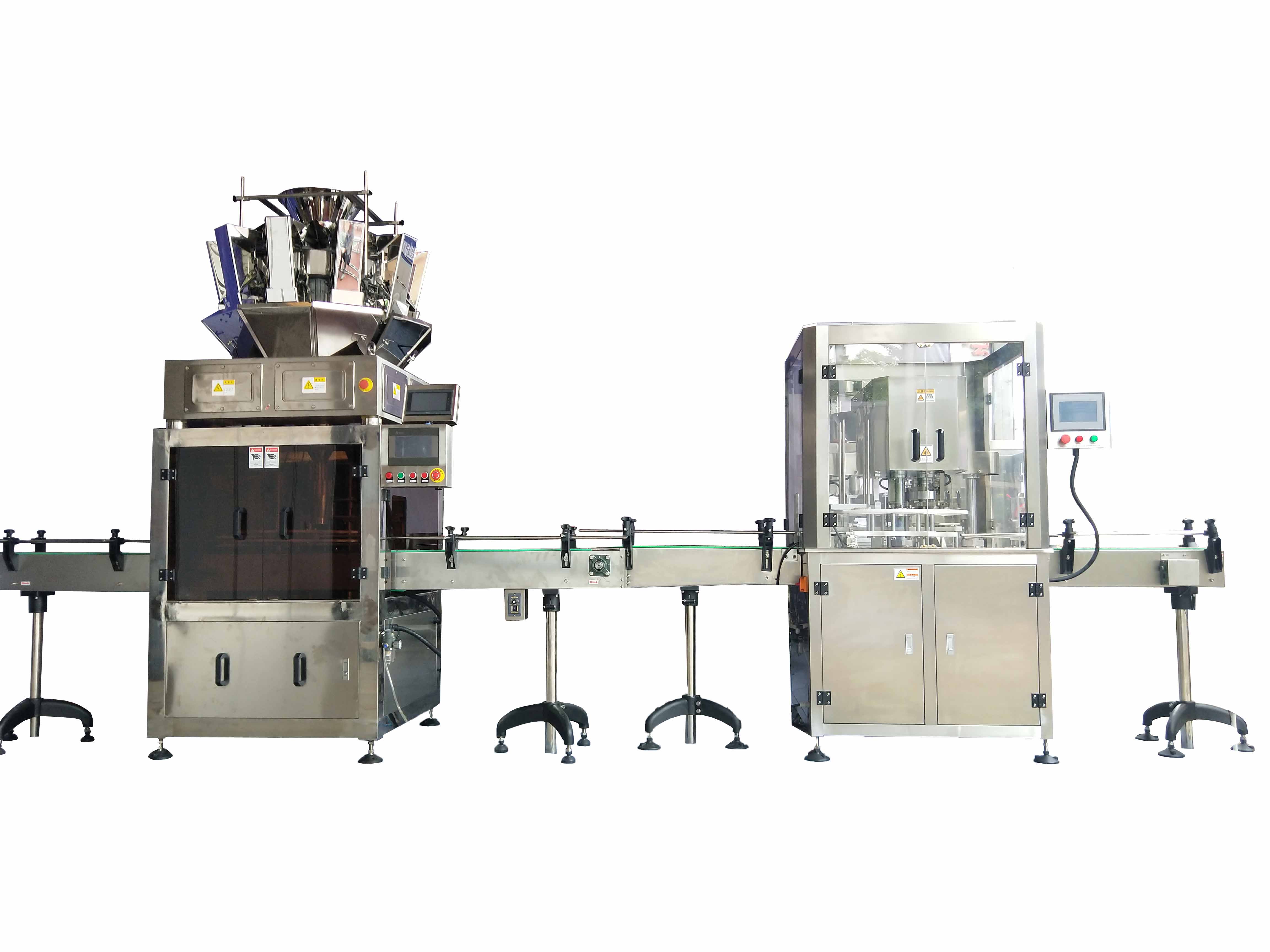 Multihead weigher packaging line for nuts